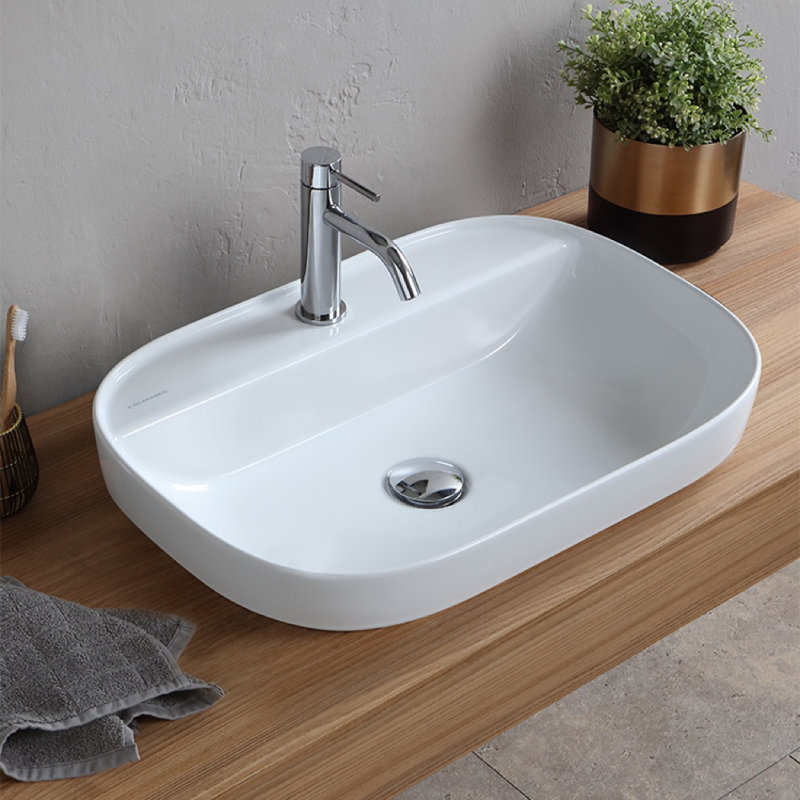 Scarabeo by Nameeks Oval Ceramic Drop In Bathroom Sink with Overflow